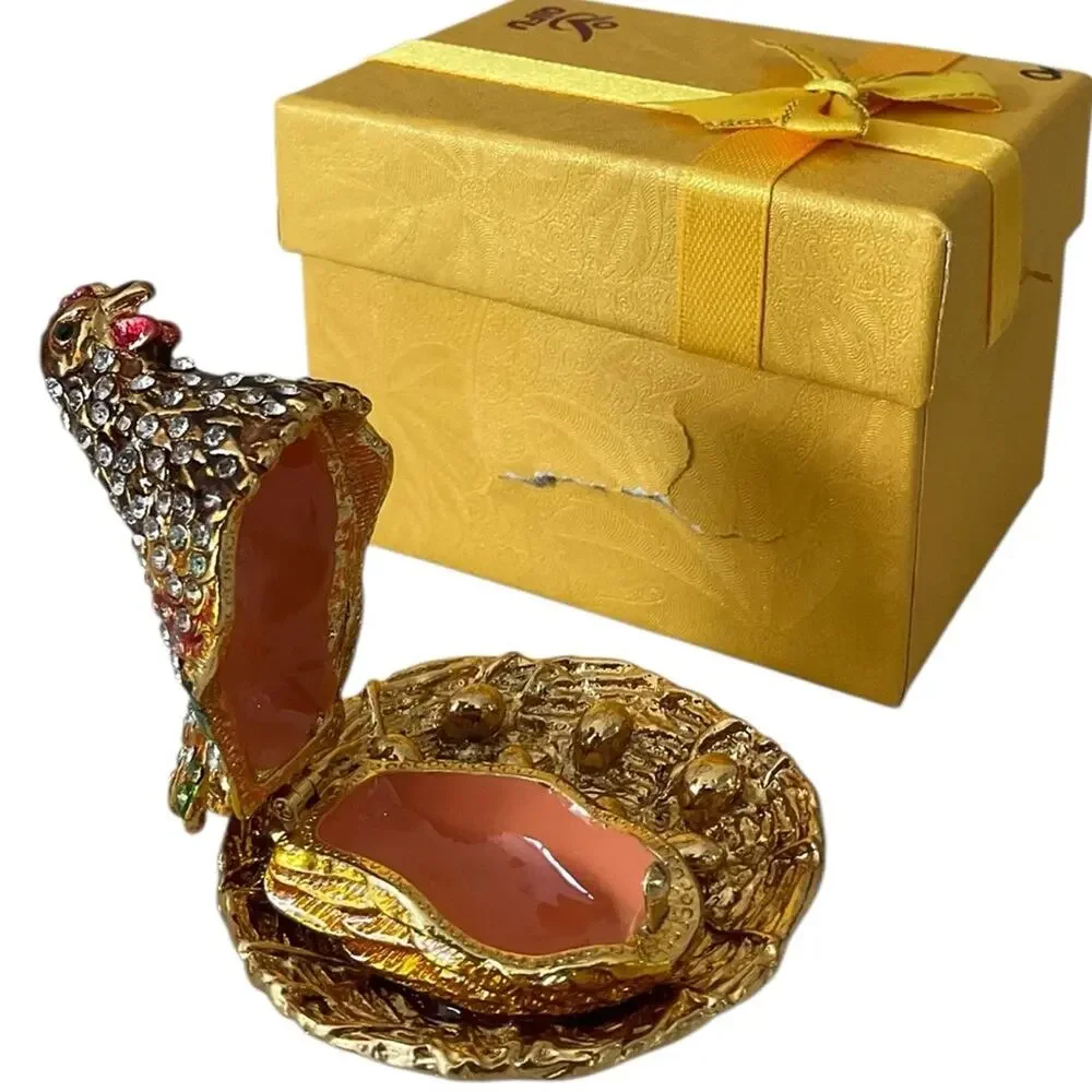 Trinket Jewelry Box Box Bejeweled Hen on her Nest Bling Figurine Gift Box NIB